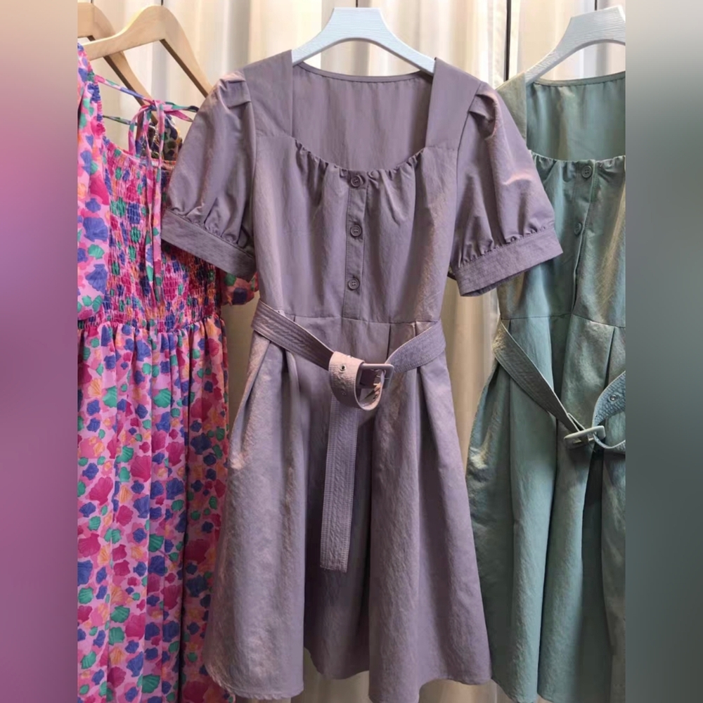 Elegant Gray Belted Casual Dress